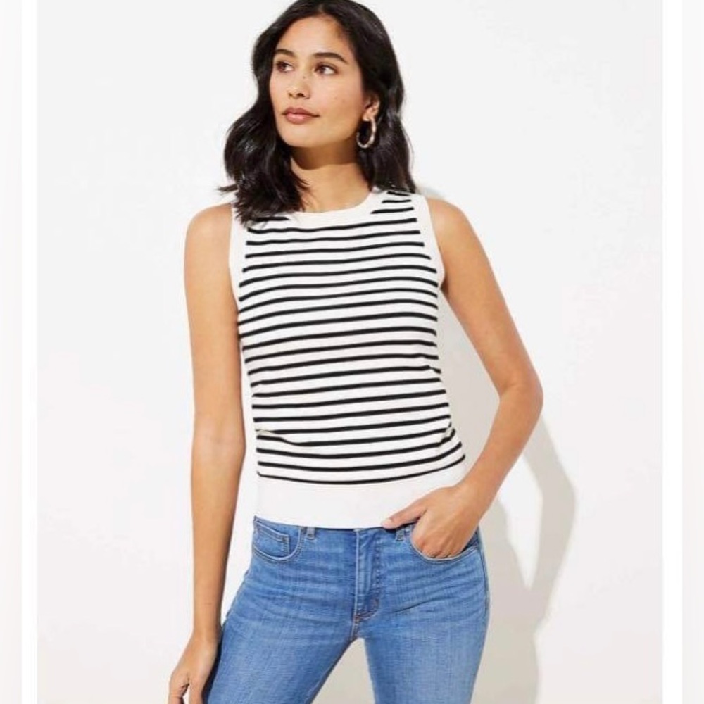 Loft Women Striped Cropped Sweater Tank Size XXS